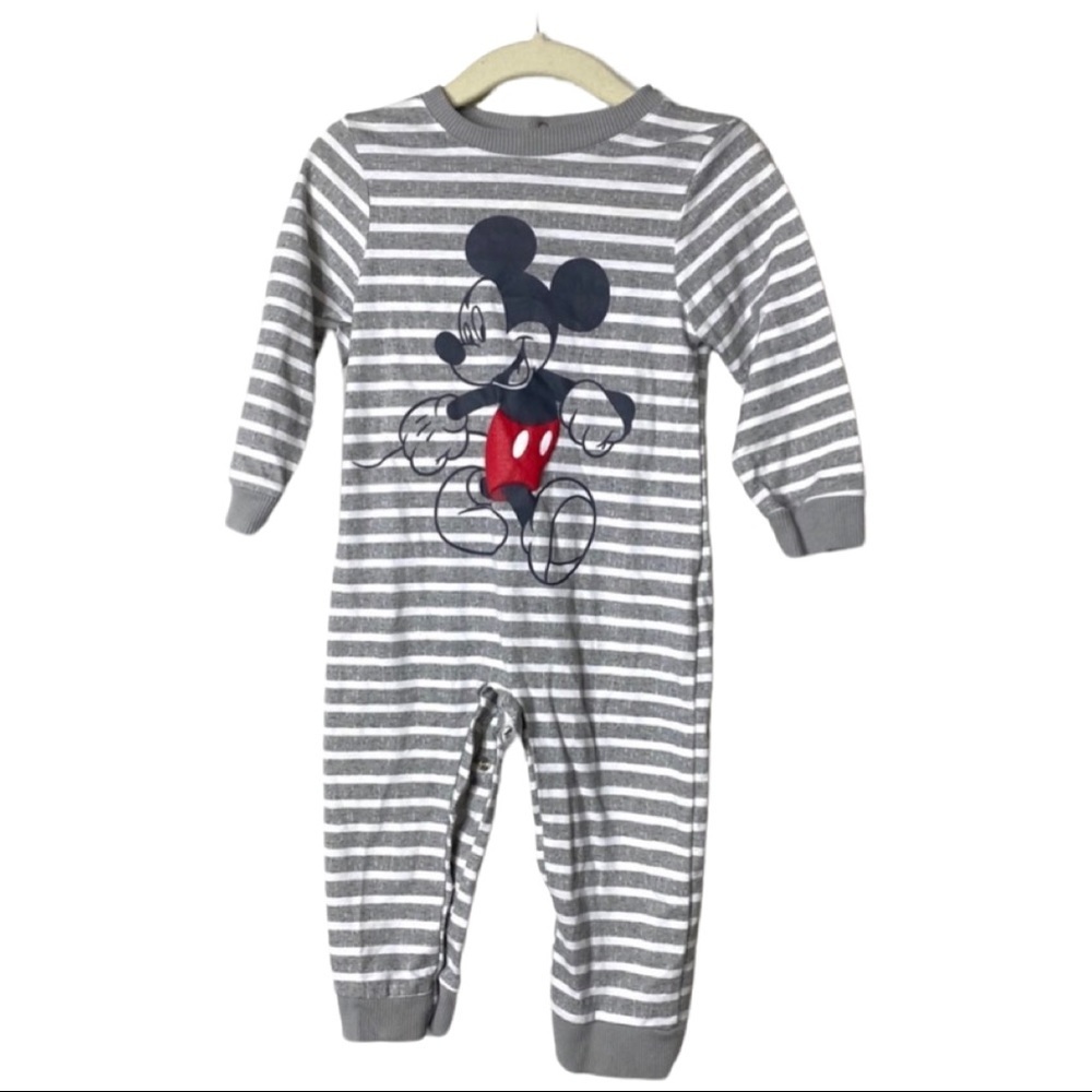 NWOT Disney unisex baby Mickey Mouse grey stipe one piece bodysuit 12M
